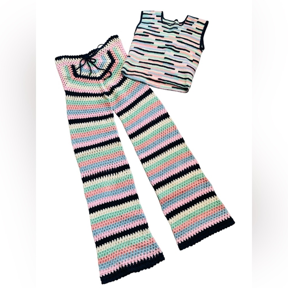 ALIX PINHO***Handmade Colorful Striped Crochet Outfit Set***One Size $890